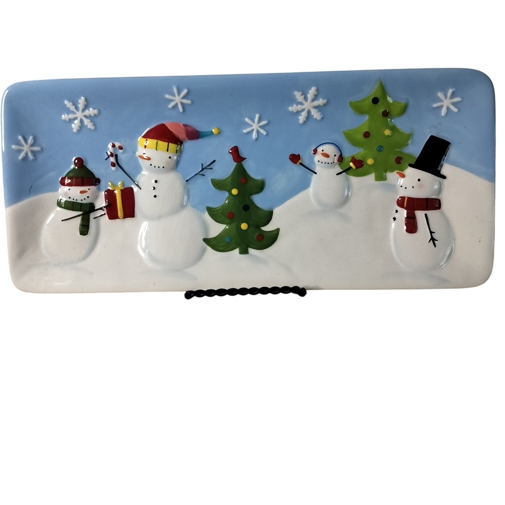 St Nicholas Square Snowman Christmas Holiday Rectangular Serving Platter‎